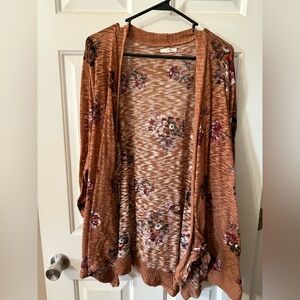 Maurices Floral Open-Front Cardigan in Brown and Pink
